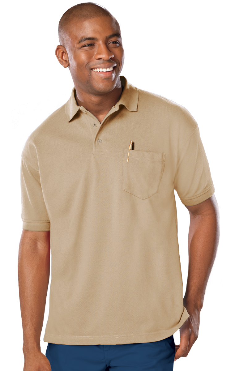 ADULT SOFT TOUCH POCKETED POLO  -  TAN 2 EXTRA LARGE SOLID