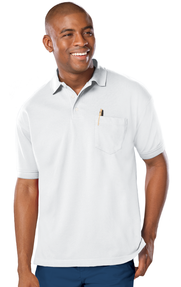 ADULT SOFT TOUCH POCKETED POLO  -  WHITE 2 EXTRA LARGE SOLID