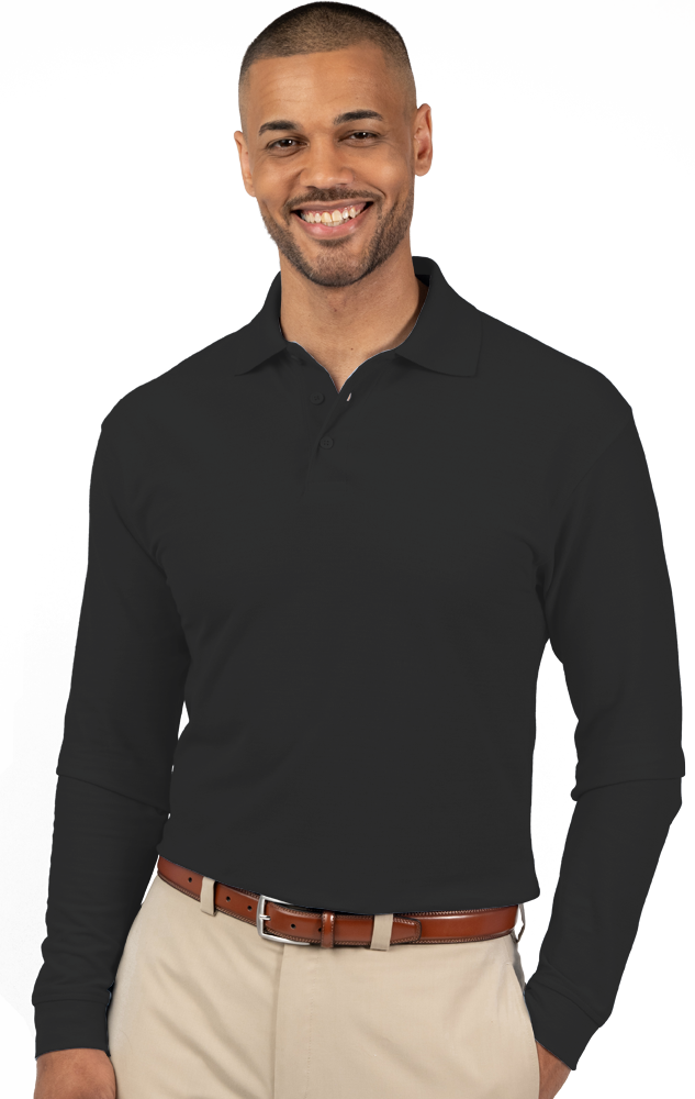 ADULT SOFT TOUCH LONG SLEEVE POLO  -  BLACK 2 EXTRA LARGE SOLID