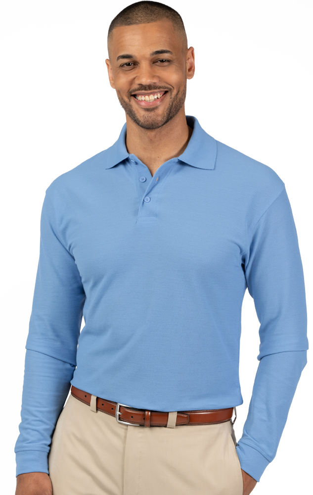 ADULT SOFT TOUCH LONG SLEEVE POLO  -  LIGHT BLUE 2 EXTRA LARGE SOLID