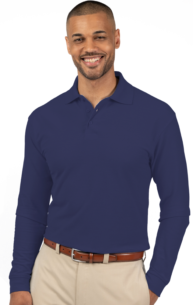 ADULT SOFT TOUCH LONG SLEEVE POLO -  NAVY EXTRA LARGE SOLID