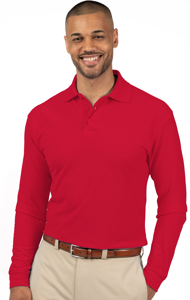 ADULT SOFT TOUCH LONG SLEEVE POLO -  RED 2 EXTRA LARGE SOLID