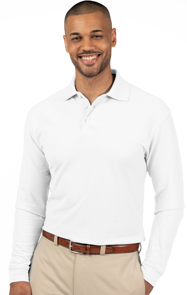 ADULT SOFT TOUCH LONG SLEEVE POLO  -  WHITE 2 EXTRA LARGE SOLID