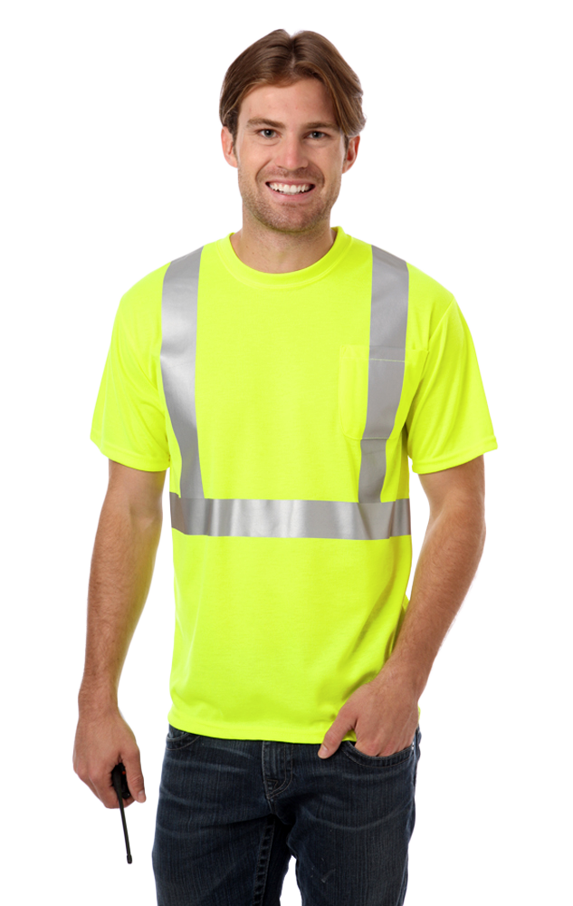 ADULT HIGH VIS/REFLECTIVE TAPE WICKING TEE  -  OPTIC YELLOW SMALL SOLID