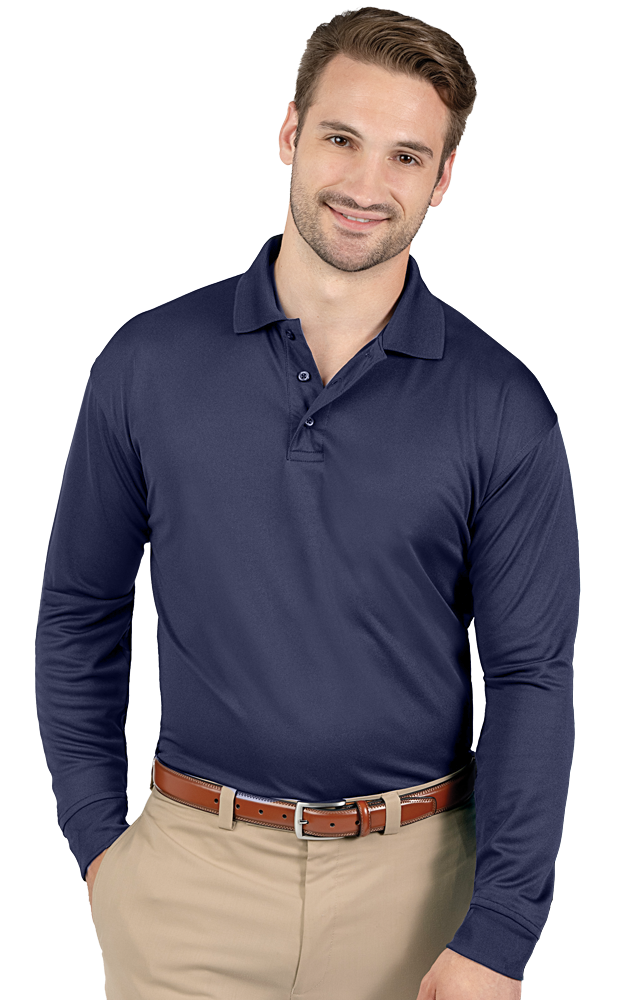 MENS AVENGER MICRO PIQUE L/S POLO NAVY 2 EXTRA LARGE SOLID