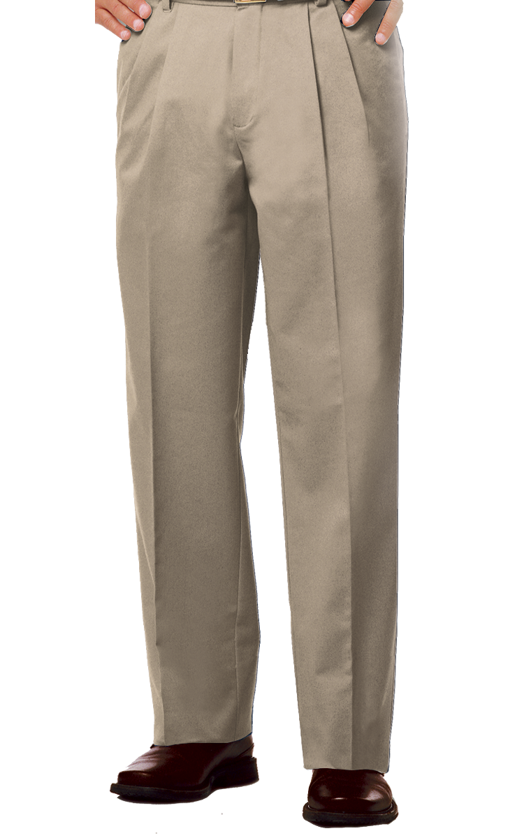 MENS PLEATED FRONT TEFLON TREATED TWILL PANTS  -  KHAKI LENGTH 34 WAIST 46