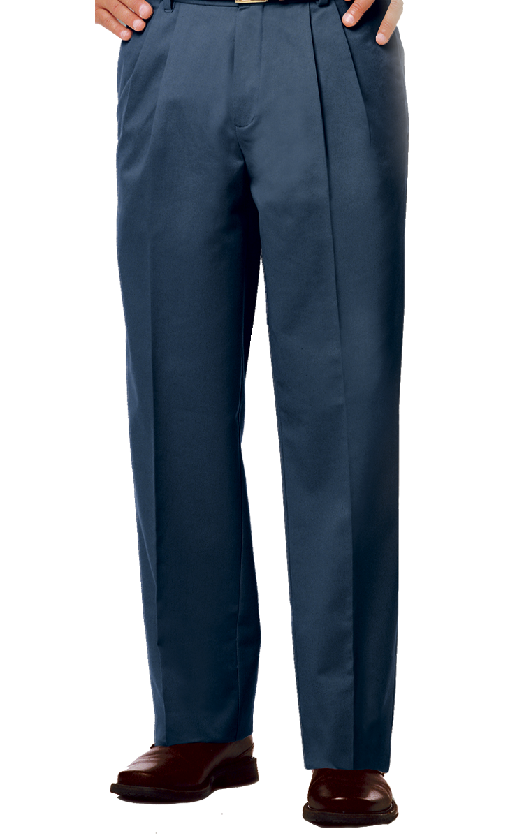 MENS PLEATED FRONT TEFLON TREATED TWILL PANTS  -  NAVY LENGTH 30 WAIST 28