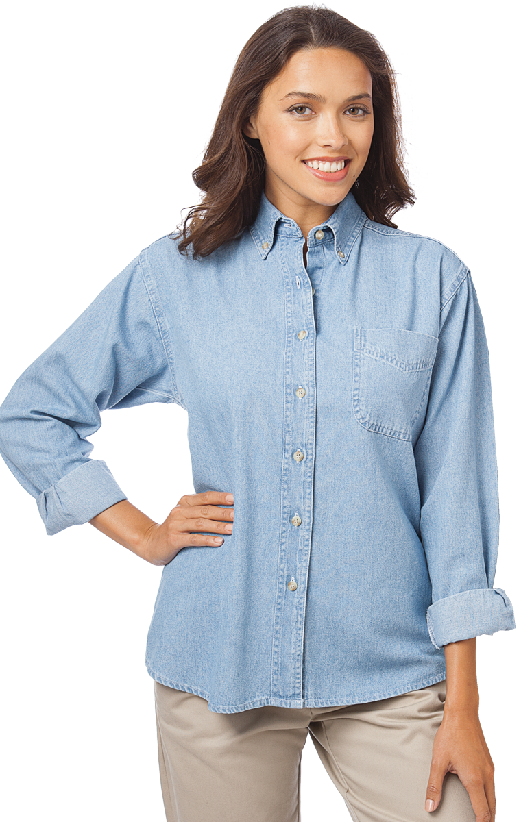 LADIES LONG SLEEVE PREMIUM DENIM  -  FADED BLUE 2 EXTRA LARGE SOLID