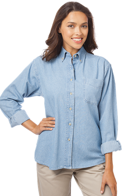 LADIES LONG SLEEVE PREMIUM DENIM  -  FADED BLUE 2 EXTRA LARGE SOLID