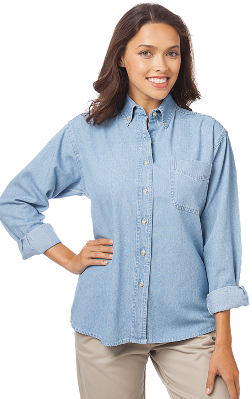 LADIES LONG SLEEVE PREMIUM DENIM  -  FADED BLUE 2 EXTRA LARGE SOLID