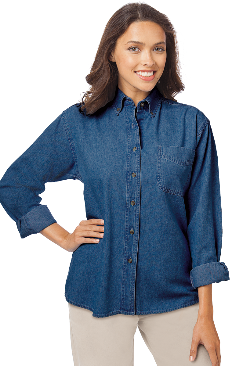 LADIES LONG SLEEVE PREMIUM DENIM  -  VINTAGE BLUE 2 EXTRA LARGE SOLID