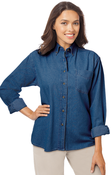 LADIES LONG SLEEVE PREMIUM DENIM  -  VINTAGE BLUE 2 EXTRA LARGE SOLID