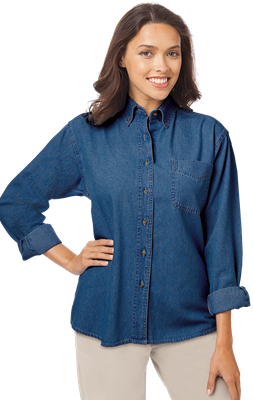 LADIES LONG SLEEVE PREMIUM DENIM  -  VINTAGE BLUE 2 EXTRA LARGE SOLID