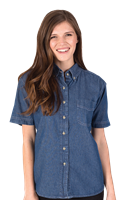 LADIES SHORT SLEEVE PREMIUM DENIM  -  VINTAGE BLUE 2 EXTRA LARGE SOLID