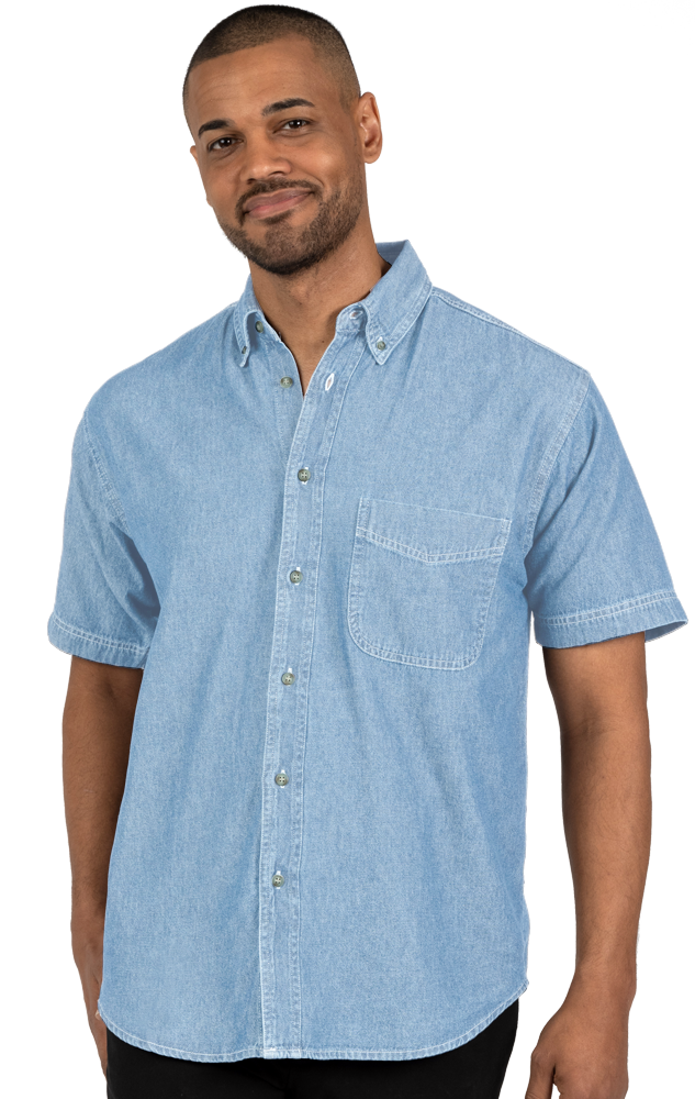 MENS SHORT SLEEVE PREMIUM DENIM  -  FADED BLUE 2 EXTRA LARGE SOLID