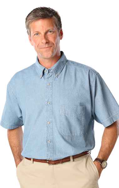 MENS SHORT SLEEVE PREMIUM DENIM  -  FADED BLUE 2 EXTRA LARGE SOLID