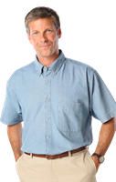 MENS SHORT SLEEVE PREMIUM DENIM  -  FADED BLUE 2 EXTRA LARGE SOLID