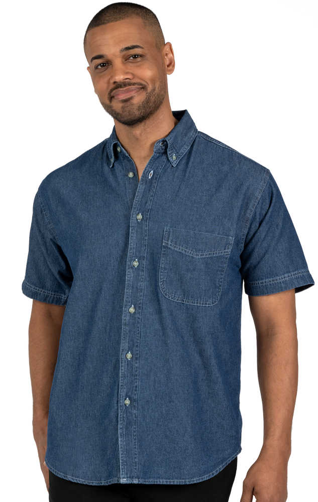 MENS SHORT SLEEVE PREMIUM DENIM  -  VINTAGE BLUE 2 EXTRA LARGE SOLID