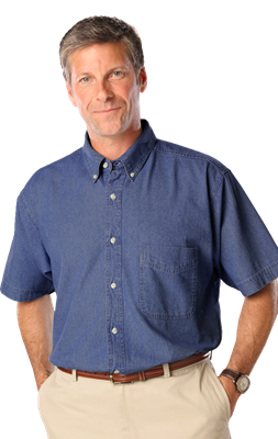 MENS SHORT SLEEVE PREMIUM DENIM  -  VINTAGE BLUE 2 EXTRA LARGE SOLID