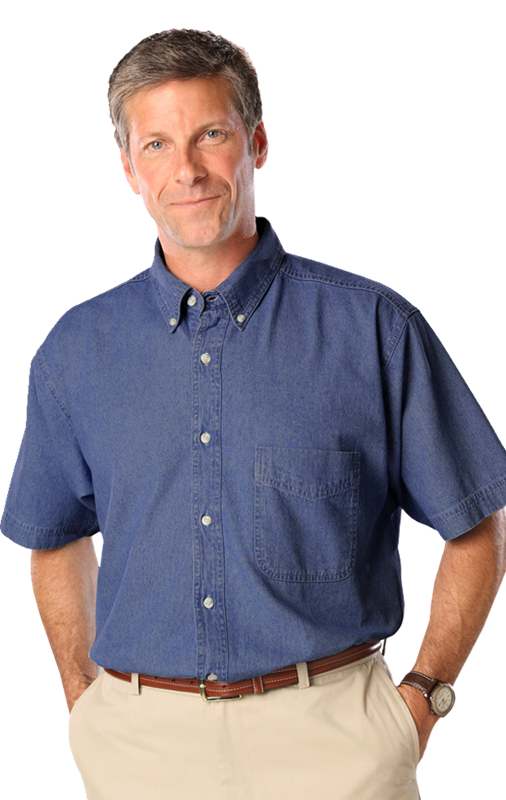 MENS SHORT SLEEVE PREMIUM DENIM  -  VINTAGE BLUE 2 EXTRA LARGE SOLID