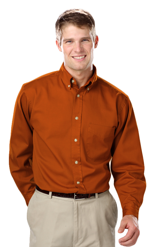 MENS LONG SLEEVE 100% COTTON TWILL  -  BURNT ORANGE 2 EXTRA LARGE  SOLID