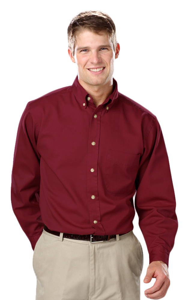 MENS LONG SLEEVE 100% COTTON TWILL  -  BURGUNDY 2 EXTRA LARGE  SOLID