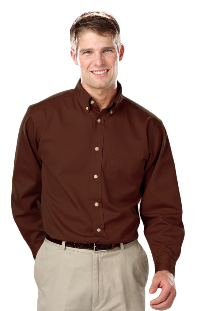 MENS LONG SLEEVE 100% COTTON TWILL  -  CHOCOLATE 2 EXTRA LARGE  SOLID