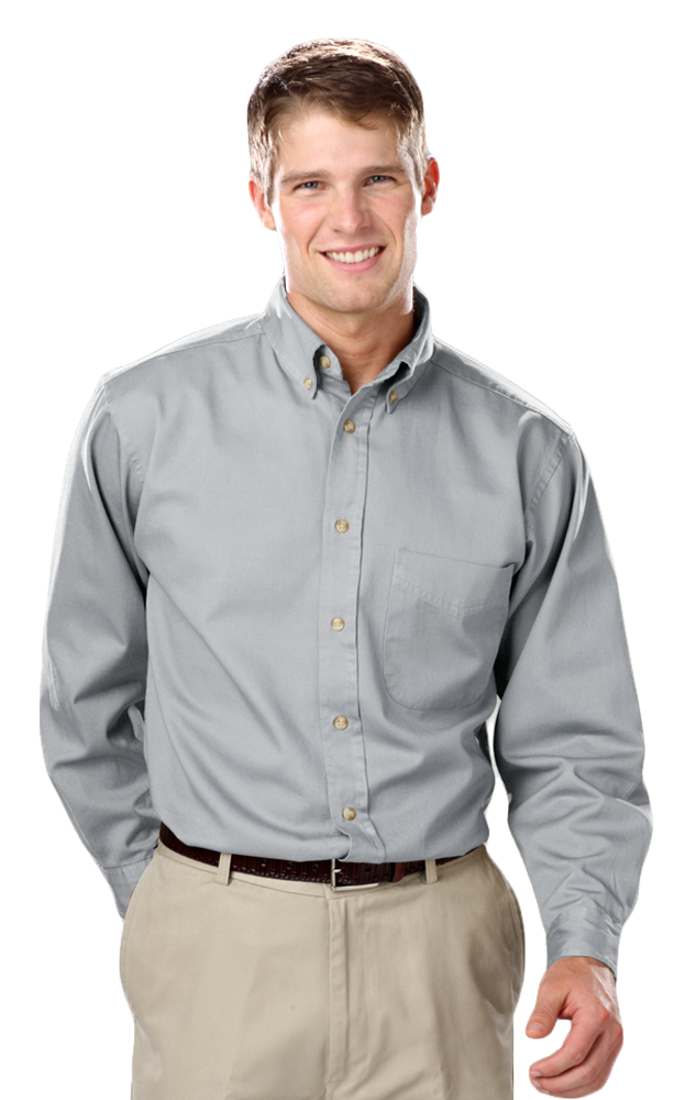 MENS LONG SLEEVE 100% COTTON TWILL  -  GREY 2 EXTRA LARGE  SOLID