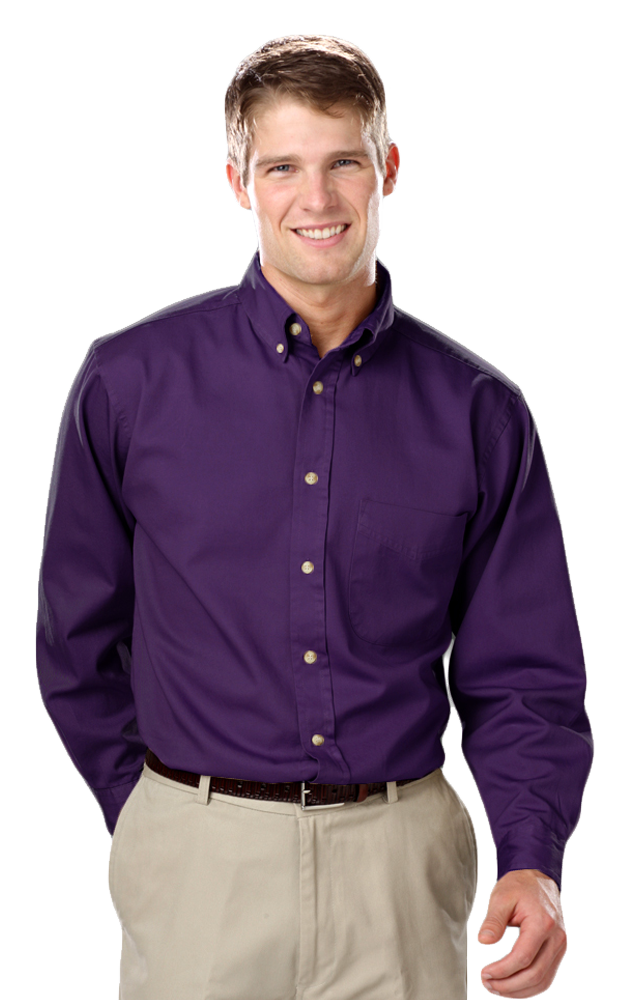 MENS LONG SLEEVE 100% COTTON TWILL  -  GRAPE 2 EXTRA LARGE SOLID