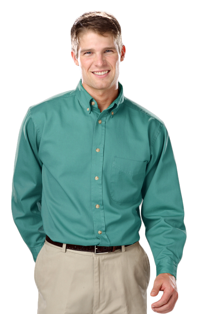 MENS LONG SLEEVE 100% COTTON TWILL -  JADE 2 EXTRA LARGE  SOLID