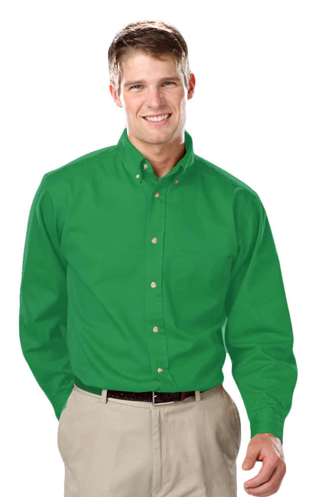 MENS LONG SLEEVE 100% COTTON TWILL  -  KELLY 3 EXTRA LARGE  SOLID