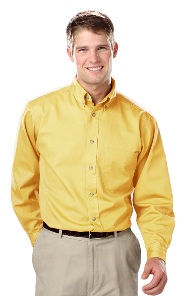 MENS LONG SLEEVE 100% COTTON TWILL  -  MAIZE 2 EXTRA LARGE  SOLID