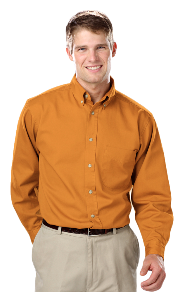 MENS LONG SLEEVES 100% COTTON TWILL  -  MANGO 2 EXTRA LARGE  SOLID