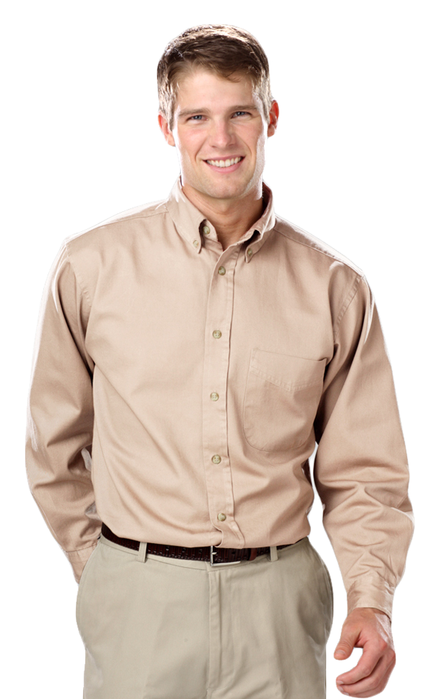 MENS LONG SLEEVE 100% COTTON TWILL  -  NATURAL 2 EXTRA LARGE  SOLID