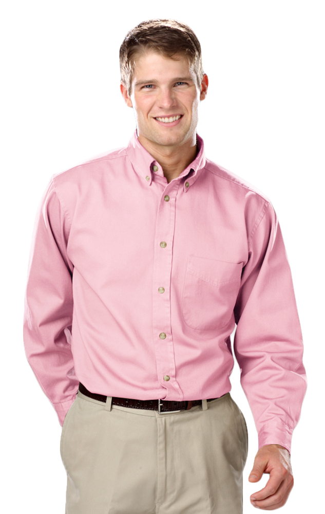 MENS LONG SLEEVE 100% COTTON TWILL -  PINK 2 EXTRA LARGE  SOLID