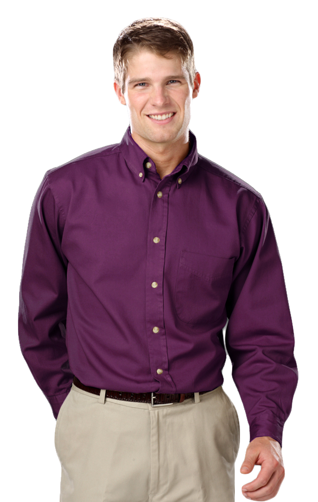 MENS LONG SLEEVE 100% COTTON TWILL  -  PURPLE 2 EXTRA LARGE  SOLID