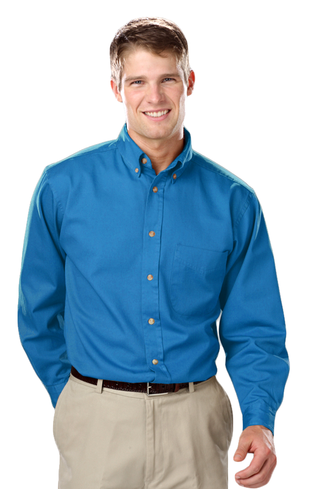 MENS LONG SLEEVE 100% COTTON TWILL  -  TURQUOISE 2 EXTRA LARGE  SOLID