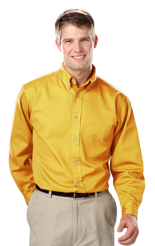 MENS LONG SLEEVE 100% COTTON TWILL  -  YELLOW 2 EXTRA LARGE  SOLID