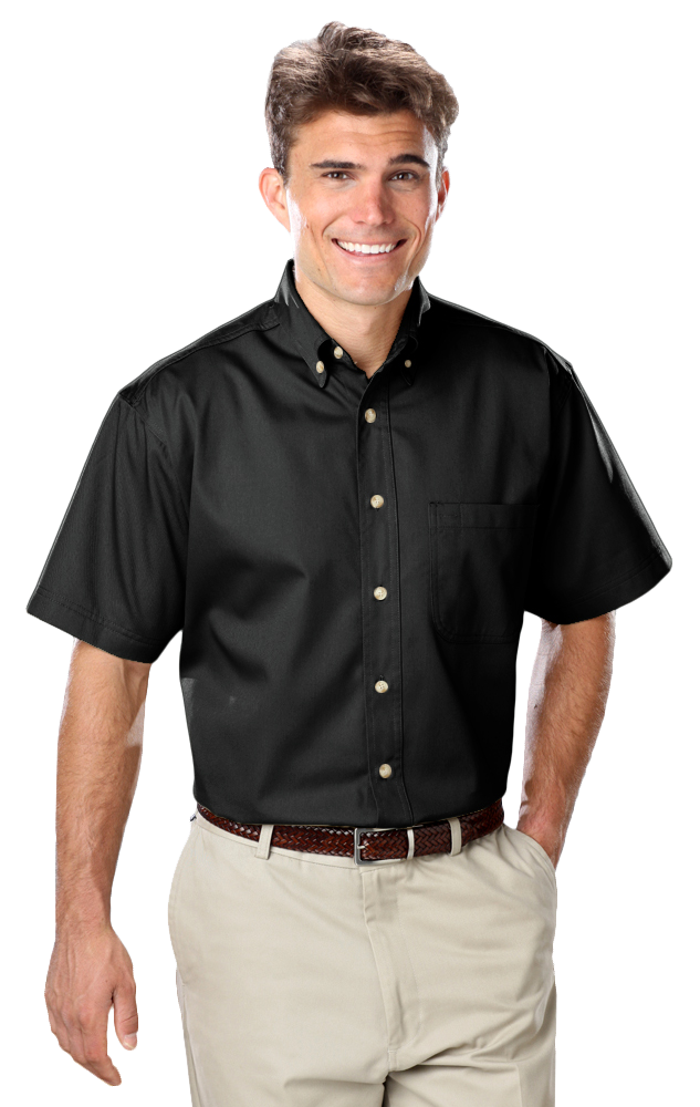 MENS SHORT SLEEVE 100% COTTON TWILL -  BLACK 2 EXTRA LARGE SOLID