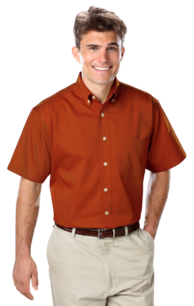 MENS SHORT SLEEVE 100% COTTON TWILL -  BURNT ORANGE 2 EXTRA LARGE SOLID