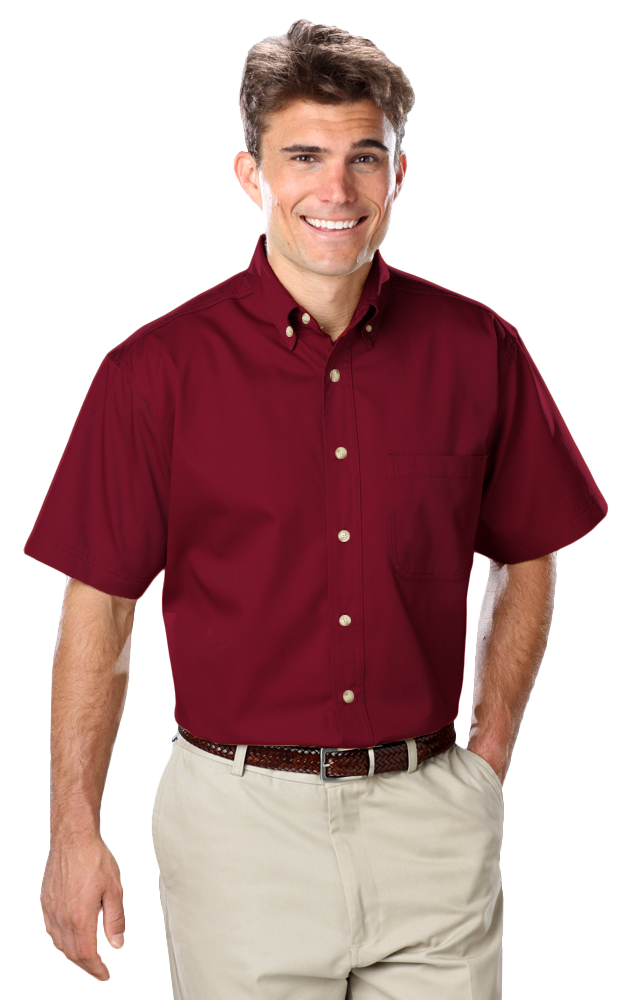 MENS SHORT SLEEVE 100% COTTON TWILL -  BURGUNDY 2 EXTRA LARGE SOLID