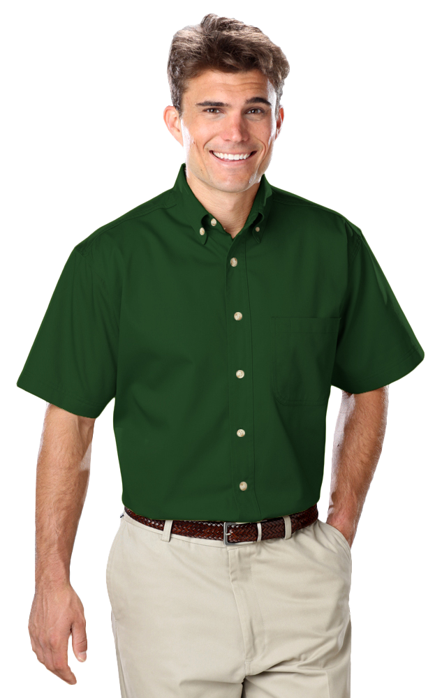 MENS SHORT SLEEVE 100% COTTON TWILL -  HUNTER 2 EXTRA LARGE SOLID