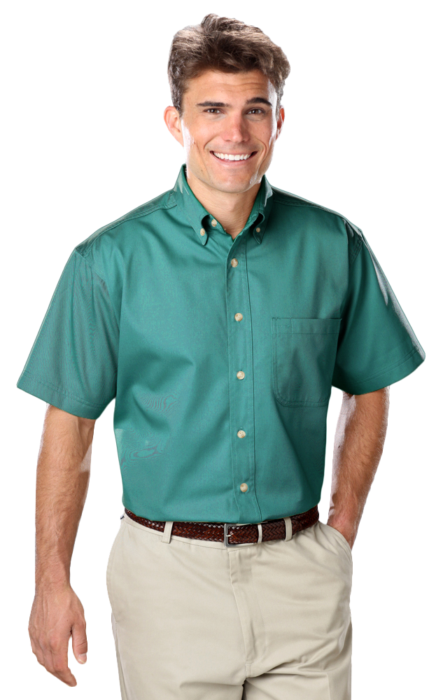 MENS SHORT SLEEVE 100% COTTON TWILL -  JADE 2 EXTRA LARGE SOLID