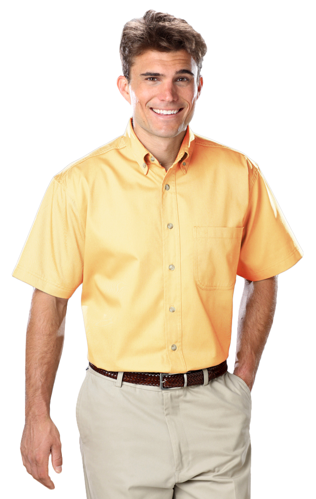 MENS SHORT SLEEVE 100% COTTON TWILL -  MAIZE 2 EXTRA LARGE SOLID