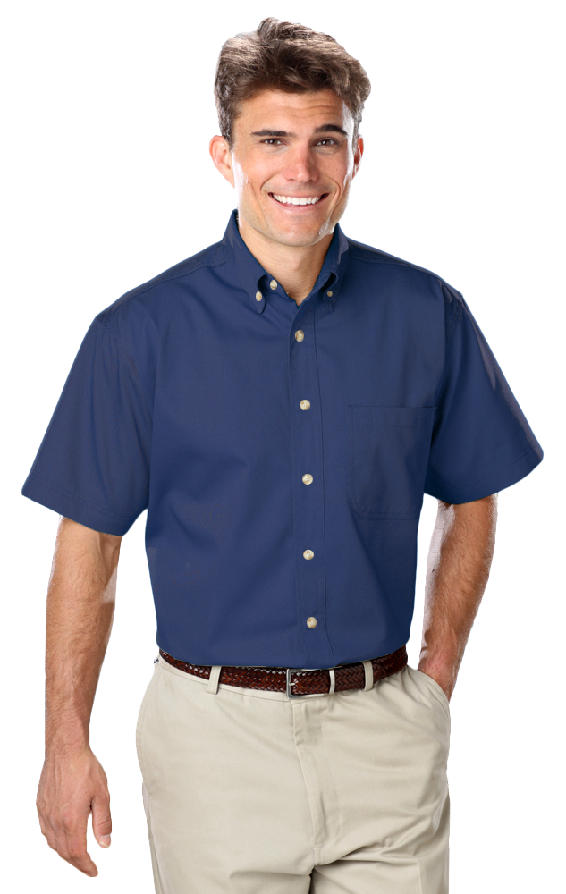 MENS SHORT SLEEVE 100% COTTON TWILL -  NAVY 2 EXTRA LARGE  SOLID