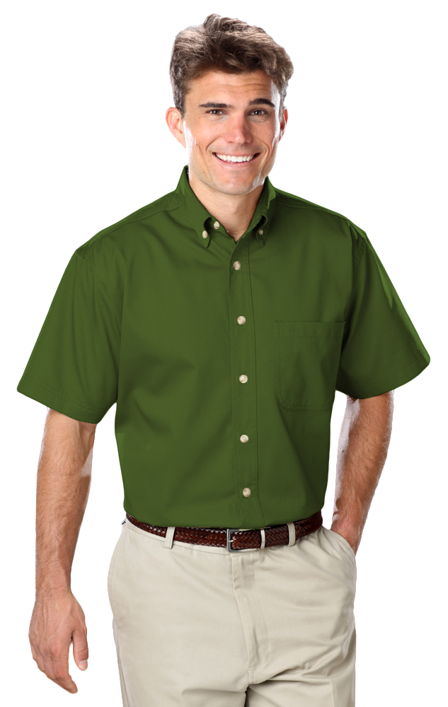 MENS SHORT SLEEVE 100% COTTON TWILL -  OLIVE 2 EXTRA LARGE  SOLID