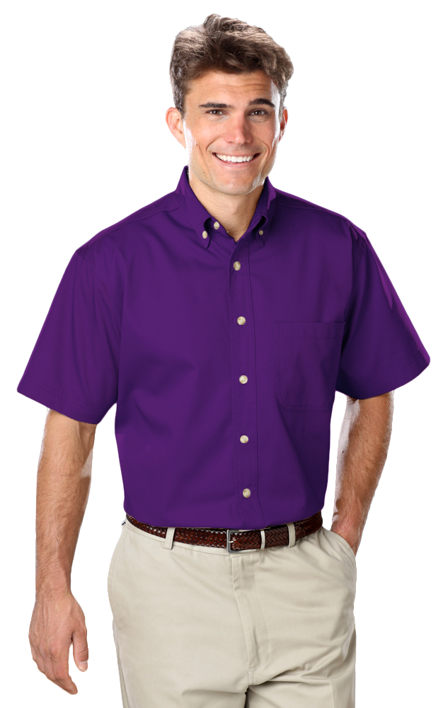 MENS SHORT SLEEVE 100% COTTON TWILL -  PURPLE 2 EXTRA LARGE SOLID