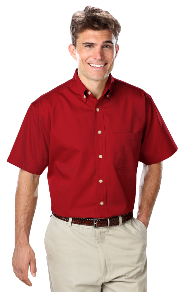 MENS SHORT SLEEVE 100% COTTON TWILL -  RED 2 EXTRA LARGE SOLID