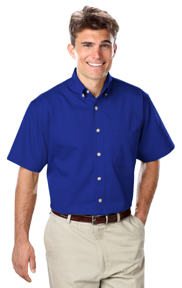 MENS SHORT SLEEVE 100% COTTON TWILL -  ROYAL 2 EXTRA LARGE SOLID