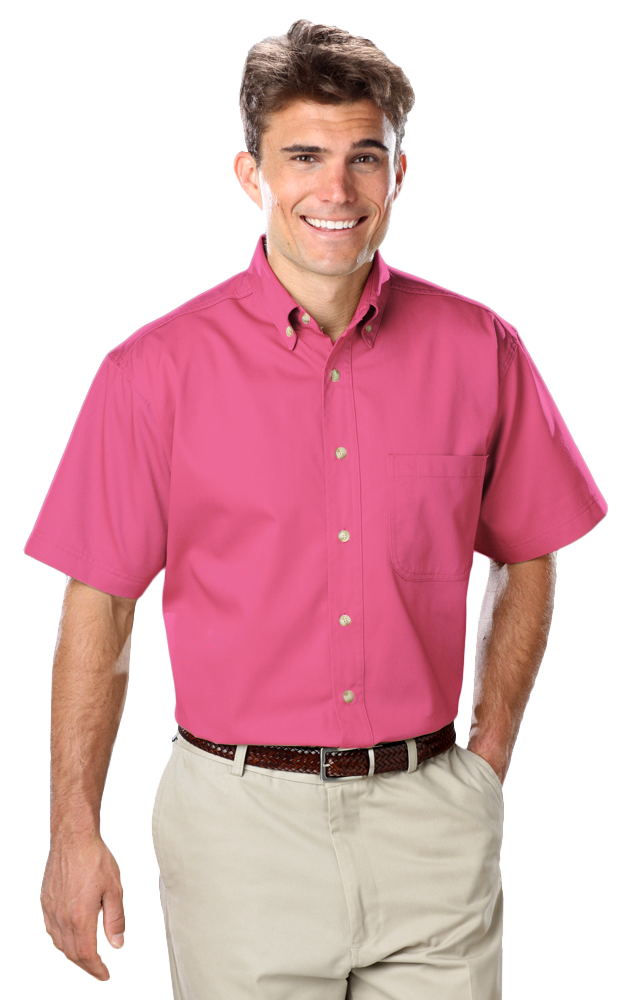 MENS SHORT SLEEVE 100% COTTON TWILL -  SANGRIA 2 EXTRA LARGE SOLID